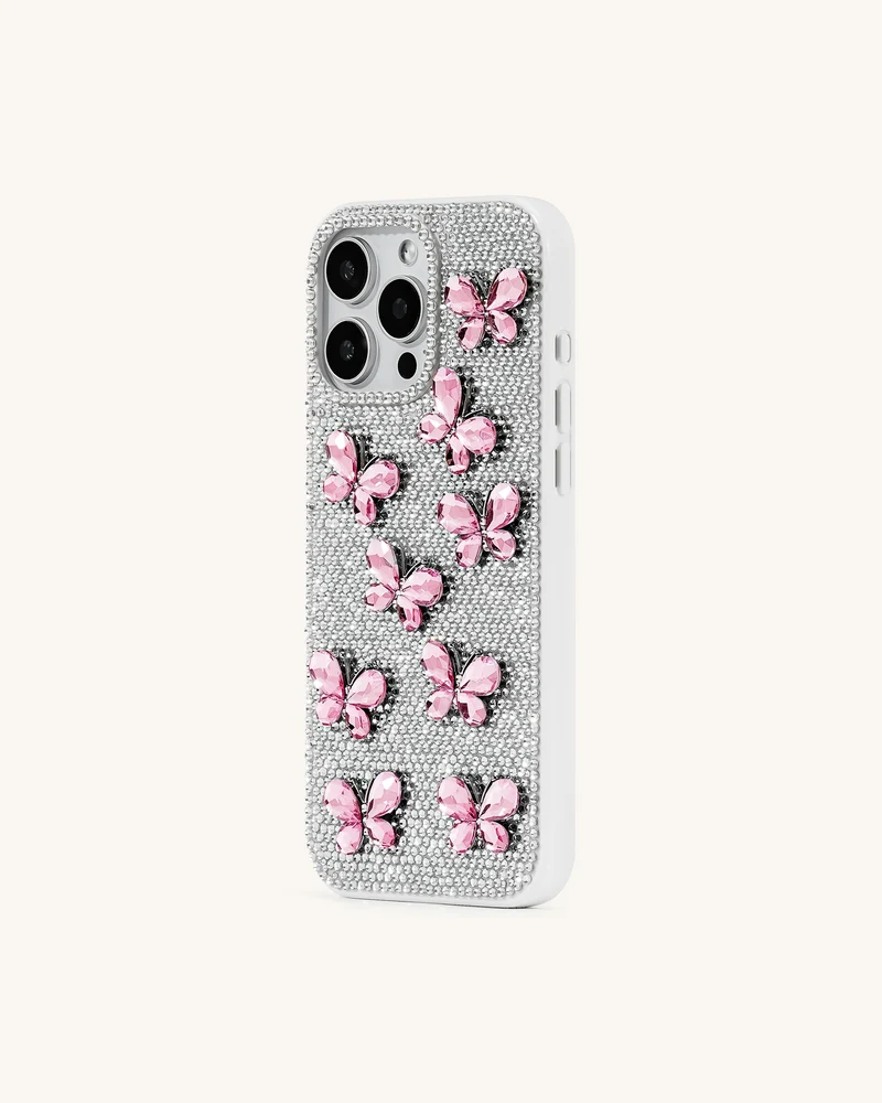 Schmetterling-Handyhülle mit Strass – Weiß