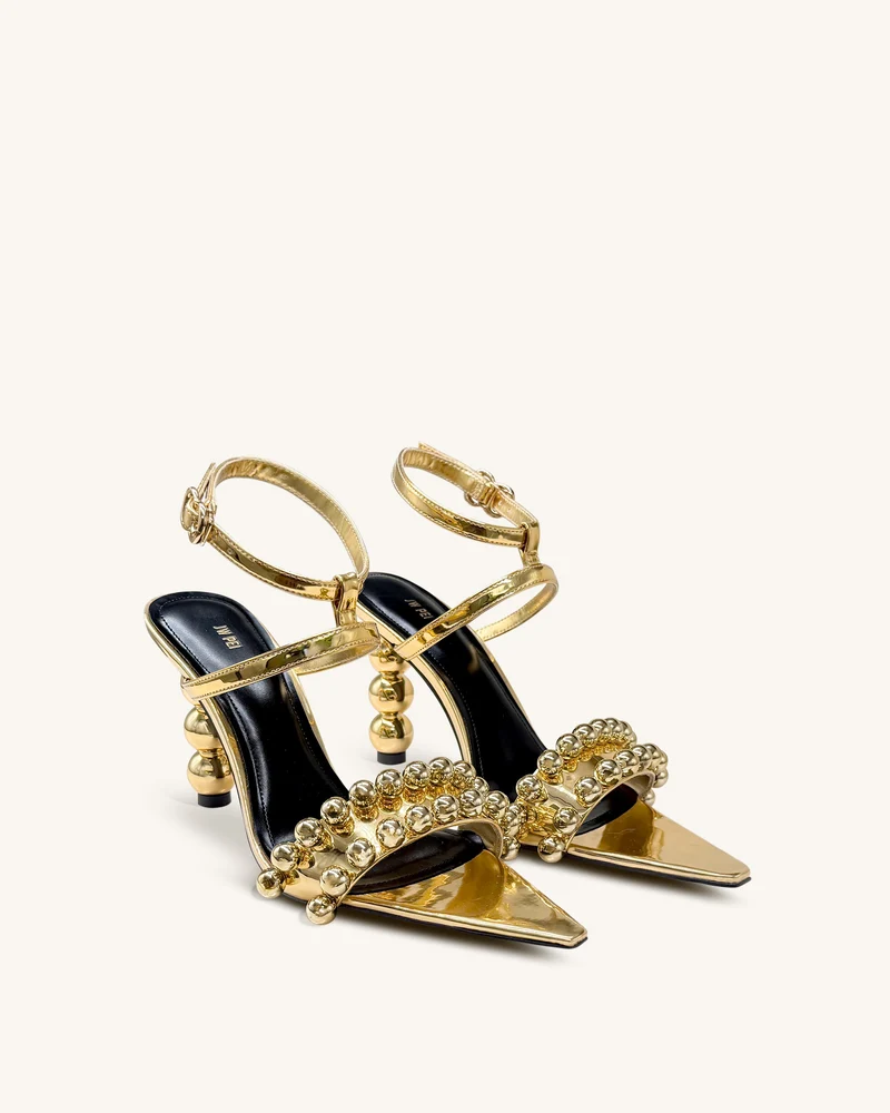 Mia Riemchen-High Heels mit Perlendetails – Gold