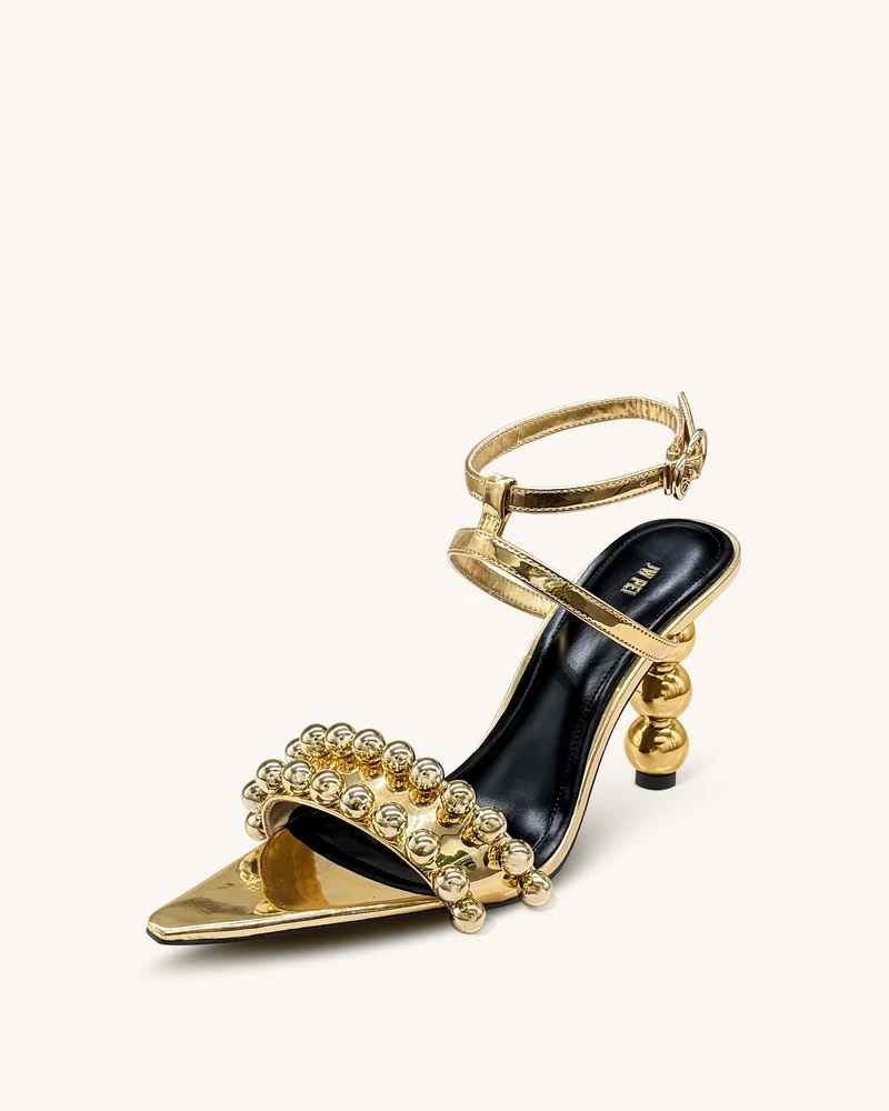 Mia Riemchen-High Heels mit Perlendetails – Gold