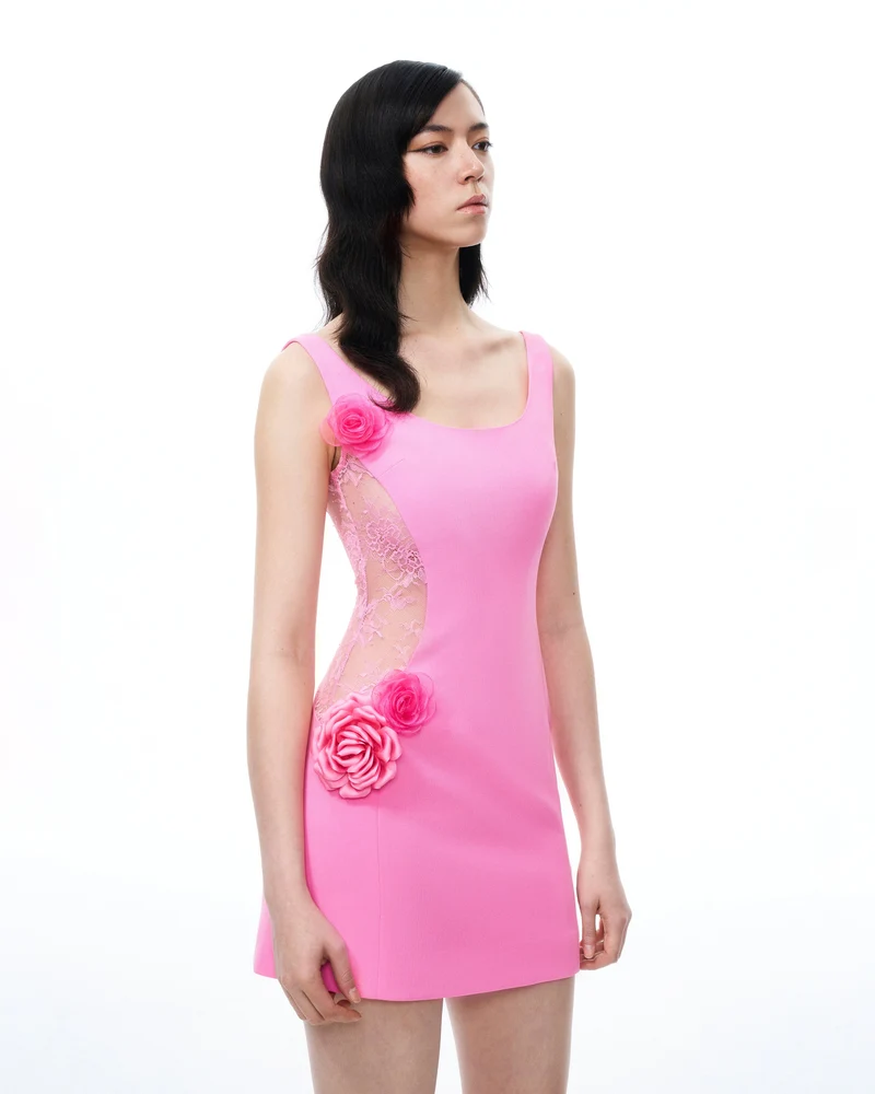 Aurelius Mini-Kleid mit 3D-Blumen – Rosa