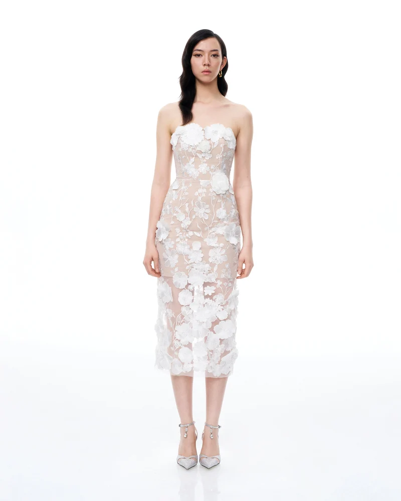 Lysandra 3D Floral Embroidered Maxi Dress - White