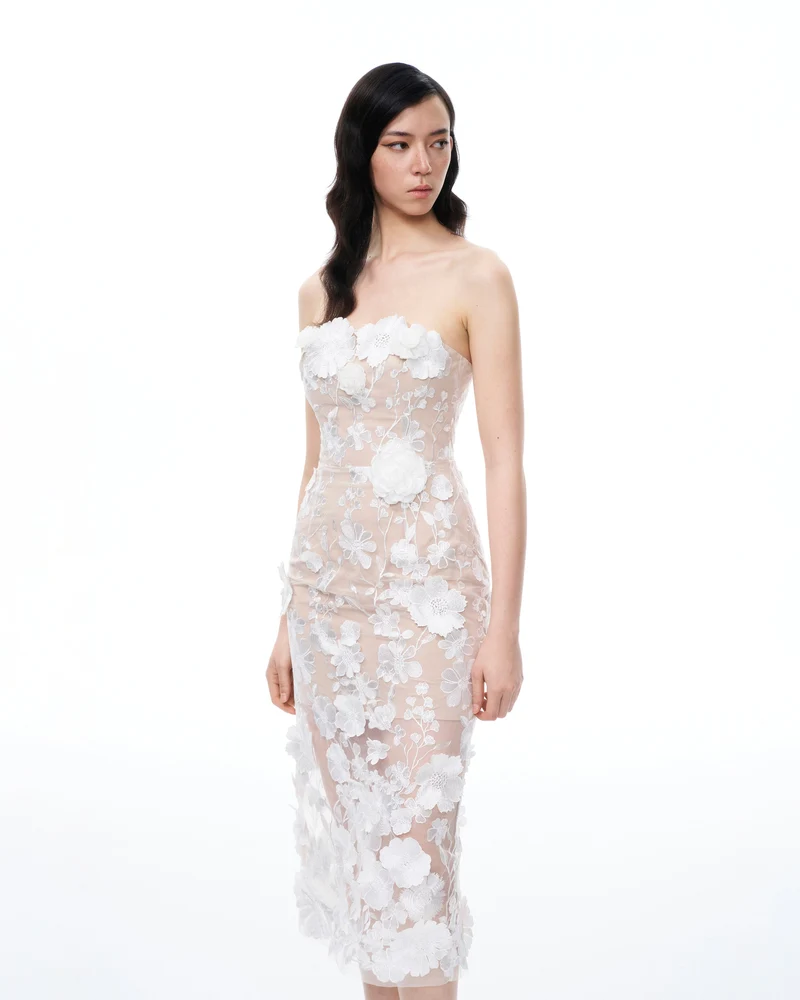 Lysandra 3D Floral Embroidered Maxi Dress - White