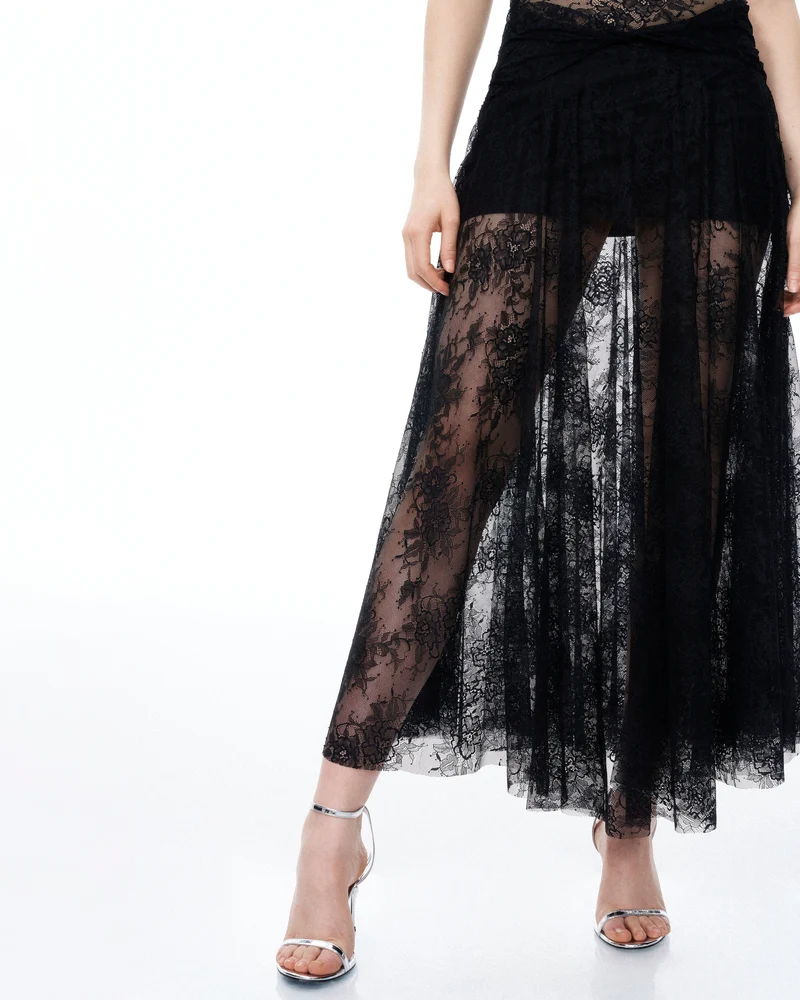 Indigo Kleid aus Blumenspitze – Schwarz
