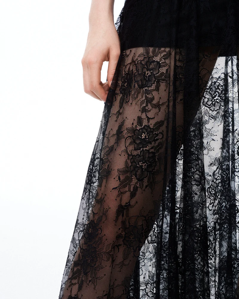 Indigo Kleid aus Blumenspitze – Schwarz