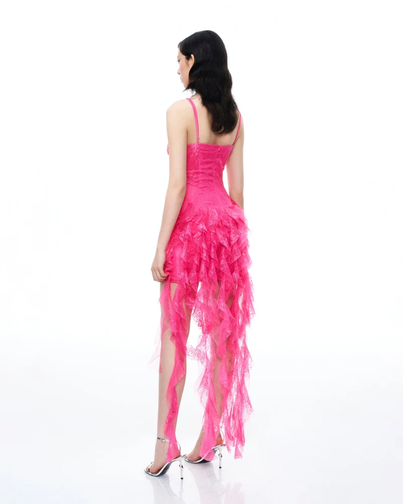 Selene 3D-Spitzen-Minikleid mit Blumenmuster – Rosa