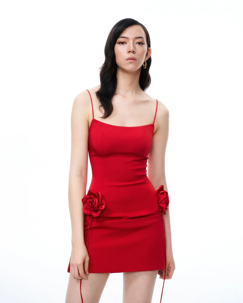 Bellamy 3D-Minikleid mit Blumenmuster – Rot