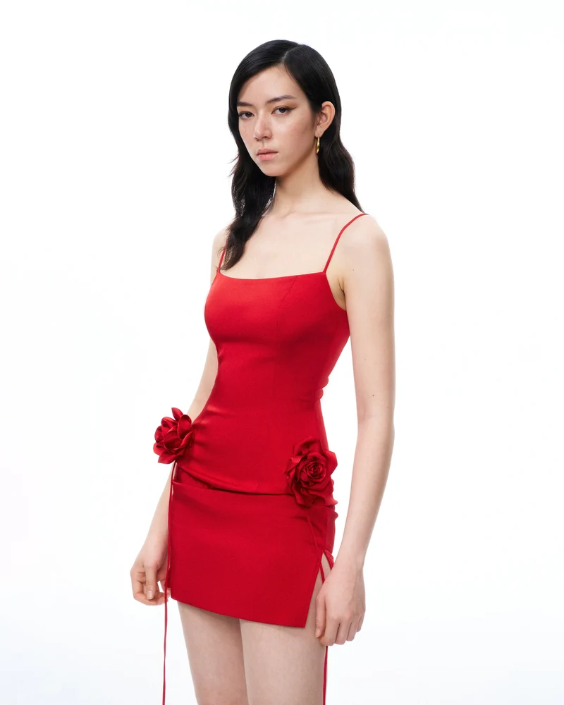 Bellamy 3D-Minikleid mit Blumenmuster – Rot