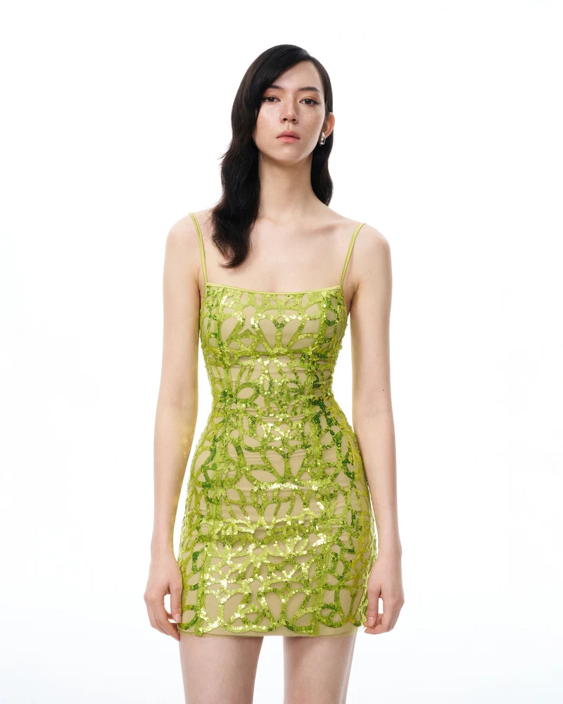 Aurelia Pailletten-Minikleid – Limettengrün
