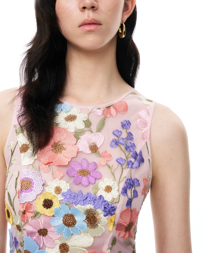Valentino 3D-Blumenstickerei-Kleid-Set – Pastellfarben Mehrfarbig