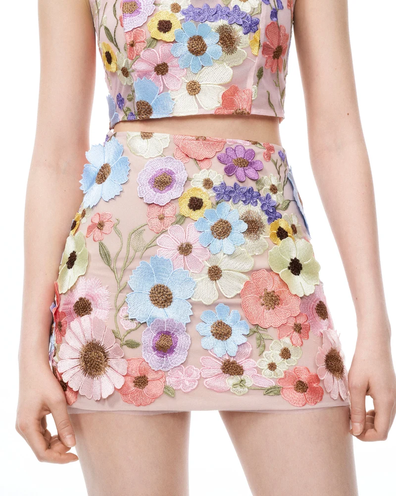 Valentino 3D-Blumenstickerei-Kleid-Set – Pastellfarben Mehrfarbig