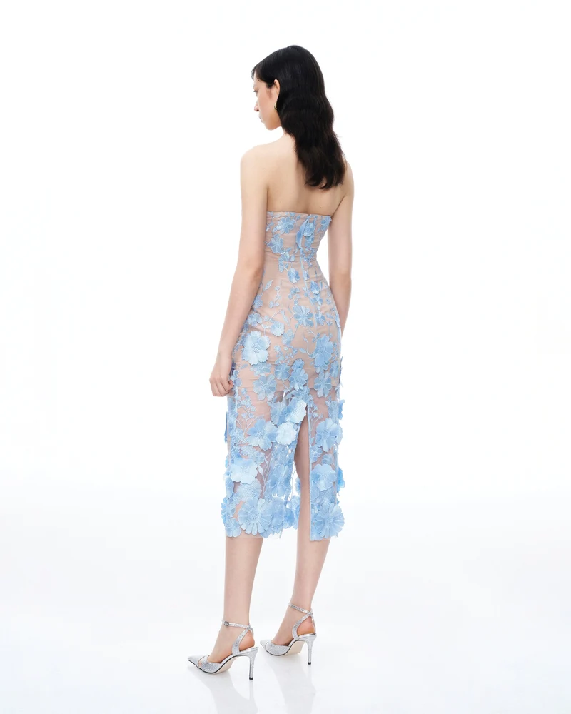 Evander 3D-Blumenstickerei-Maxikleid – Blau