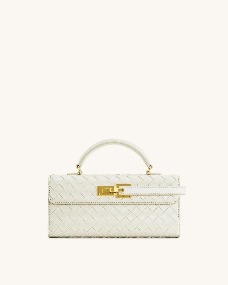 Keyla Handtasche mit gewebter Struktur und Henkel – Weiß