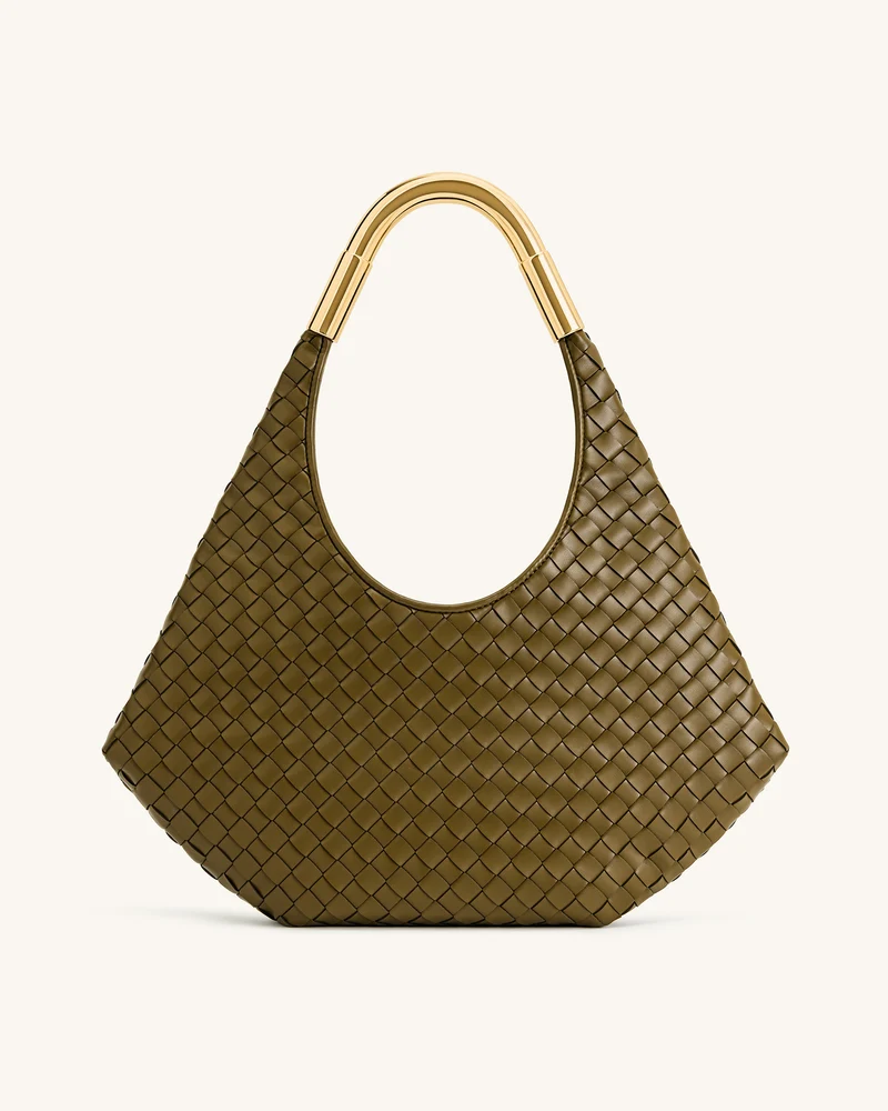 Olivia Handgewebte Hobo-Tasche mit Metallgriff – Olivgrün