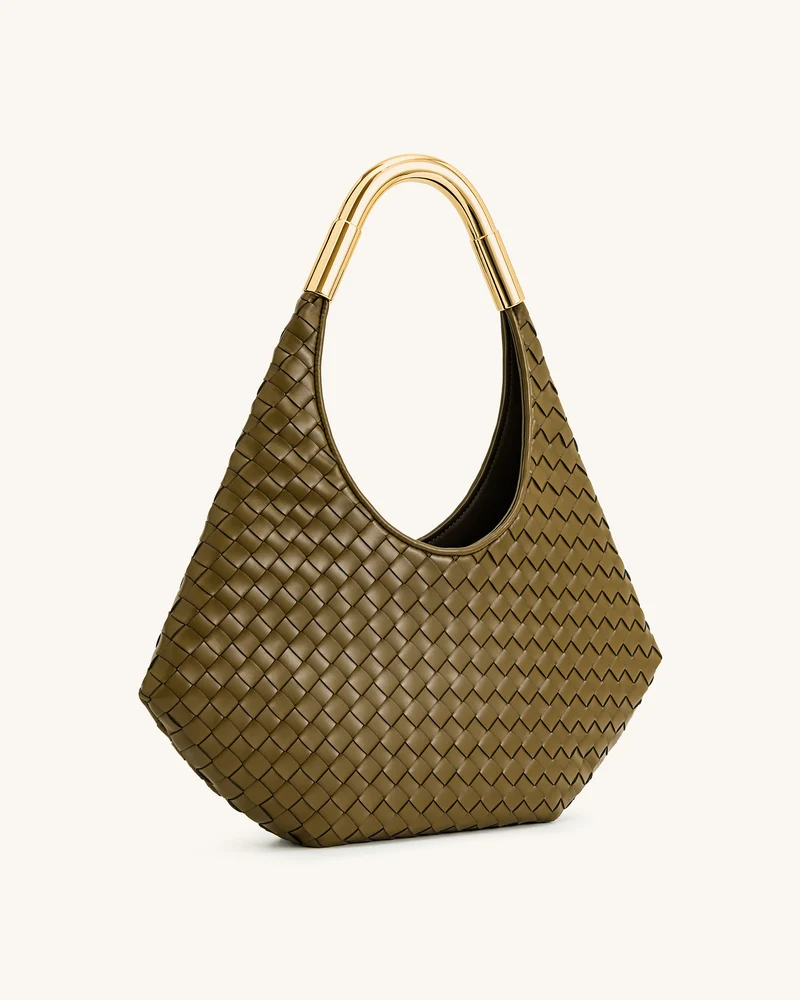 Olivia Handgewebte Hobo-Tasche mit Metallgriff – Olivgrün