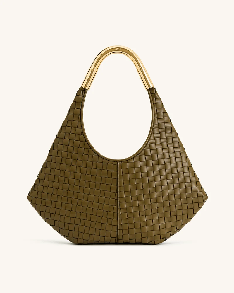 Olivia Handgewebte Hobo-Tasche mit Metallgriff – Olivgrün