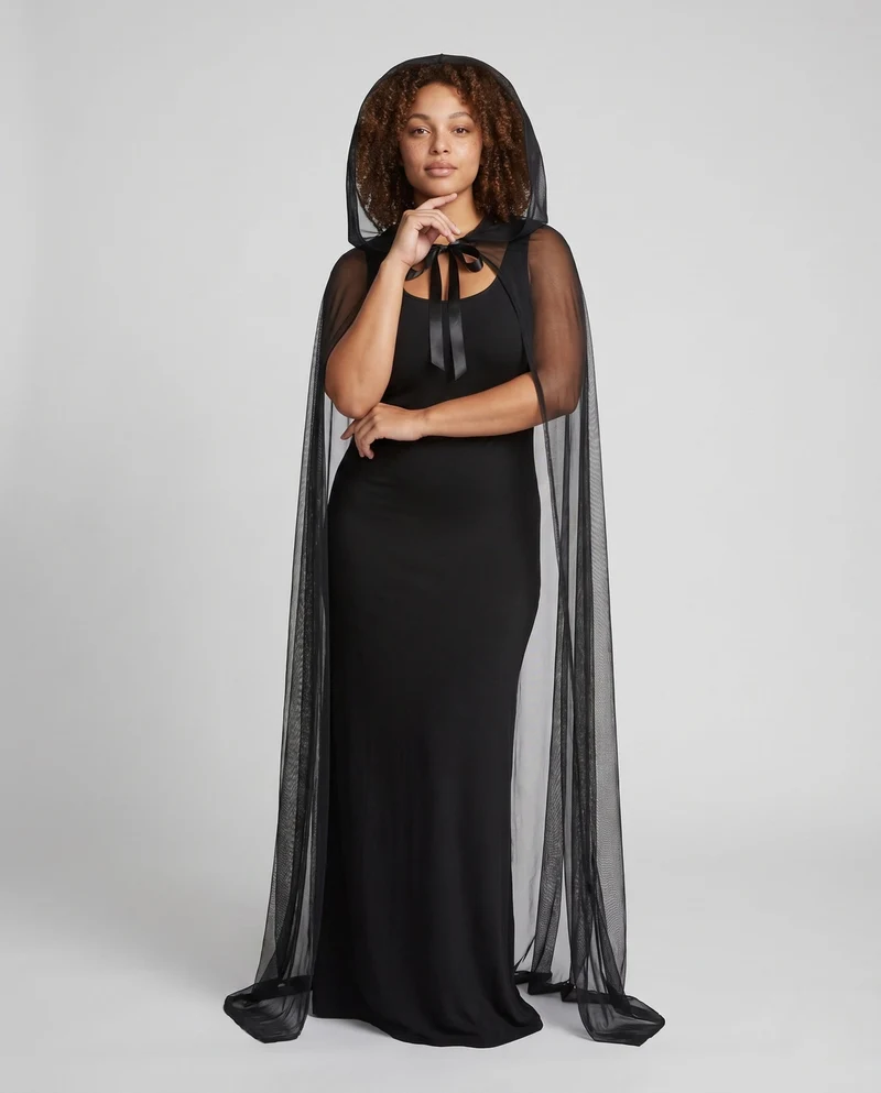 Damen elegantes Kapuzenkleid mit transparentem Überwurf Nord Taschen