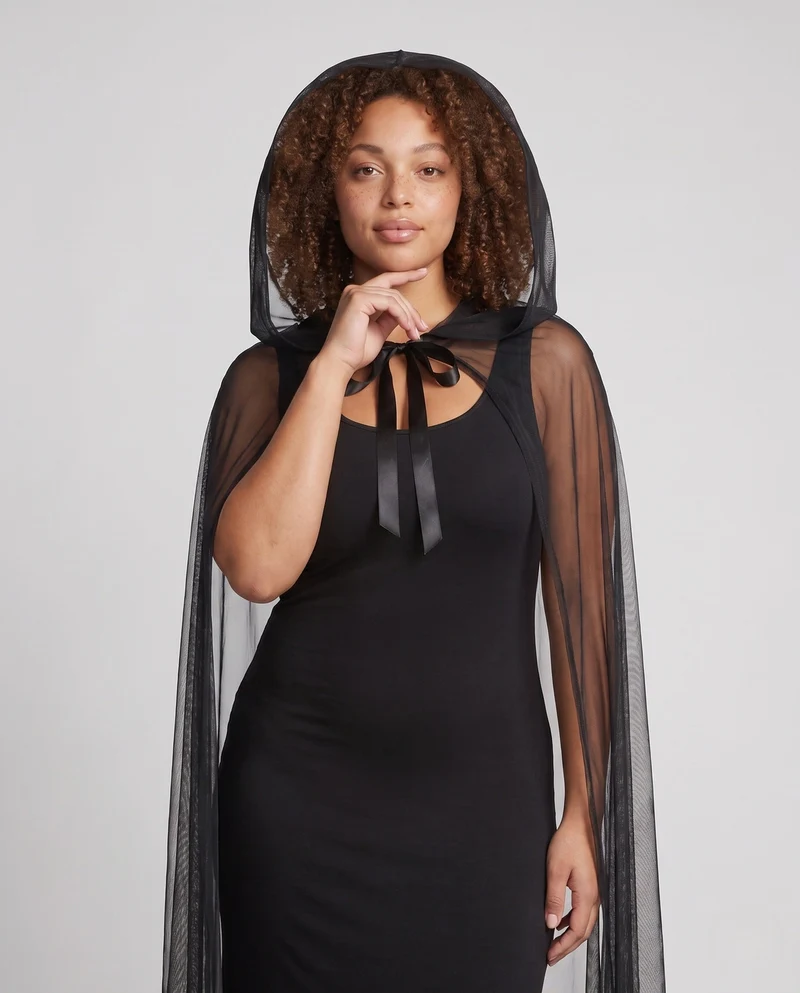 Damen elegantes Kapuzenkleid mit transparentem Überwurf Nord Taschen