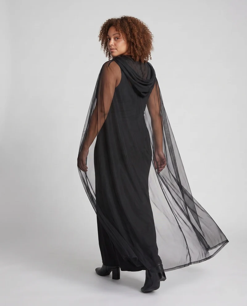 Damen elegantes Kapuzenkleid mit transparentem Überwurf Nord Taschen