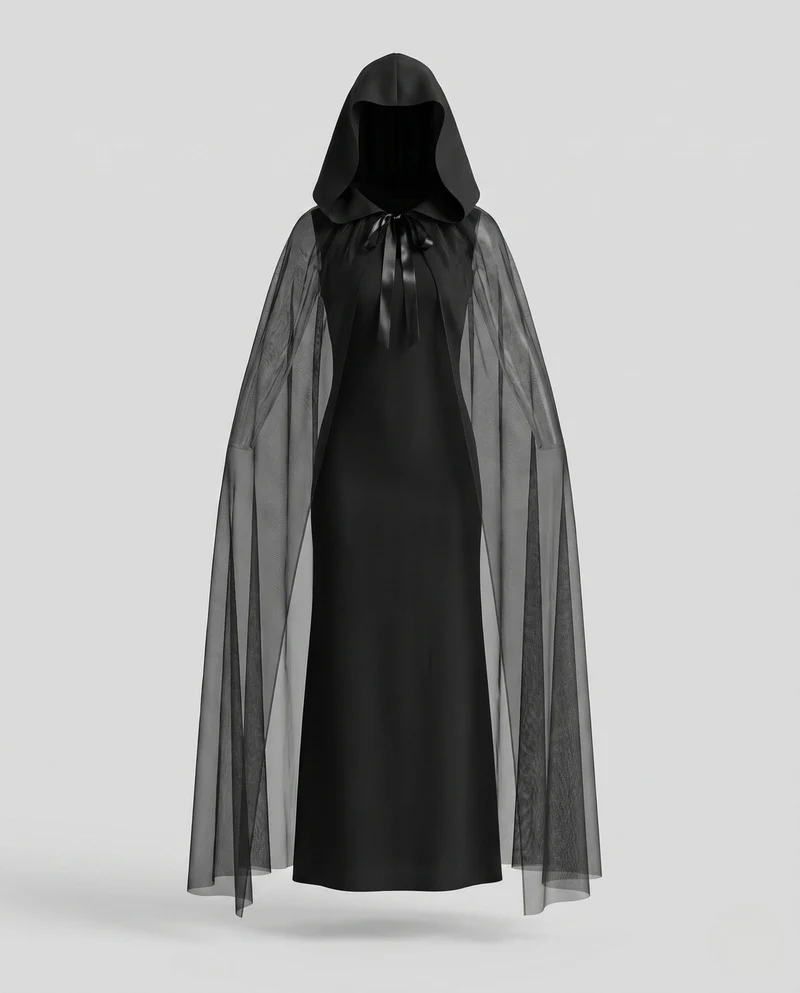 Damen elegantes Kapuzenkleid mit transparentem Überwurf Nord Taschen