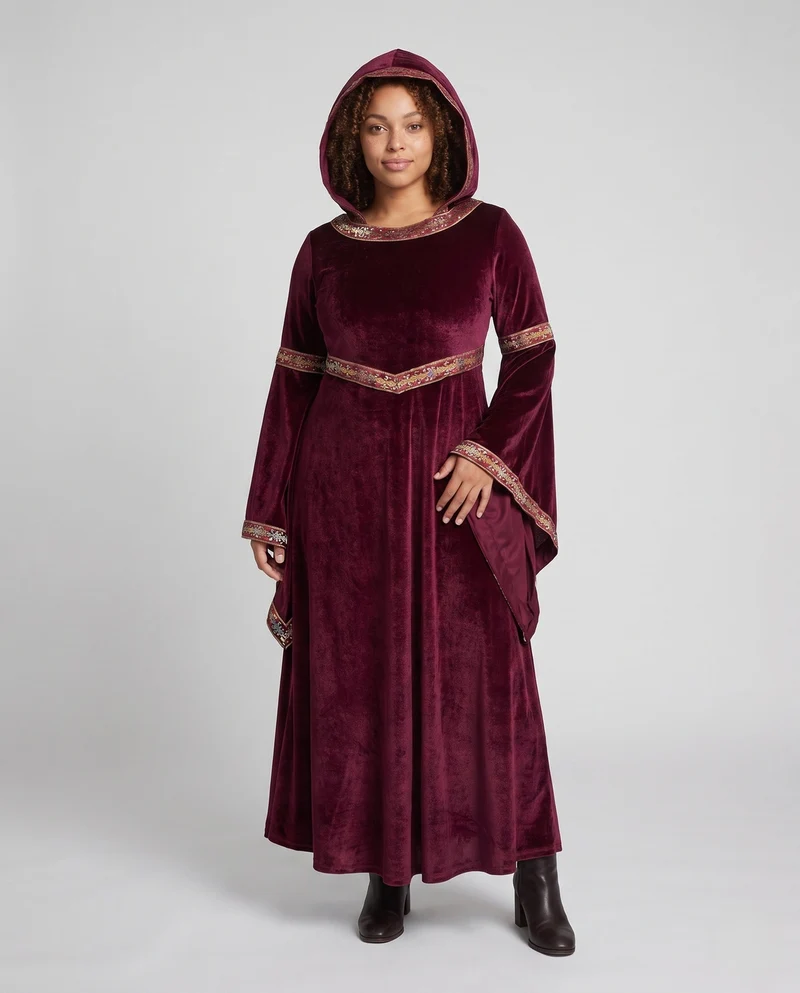 Damen elegantes Kapuzenkleid mit weit ausgestellten Ärmeln Nord Taschen