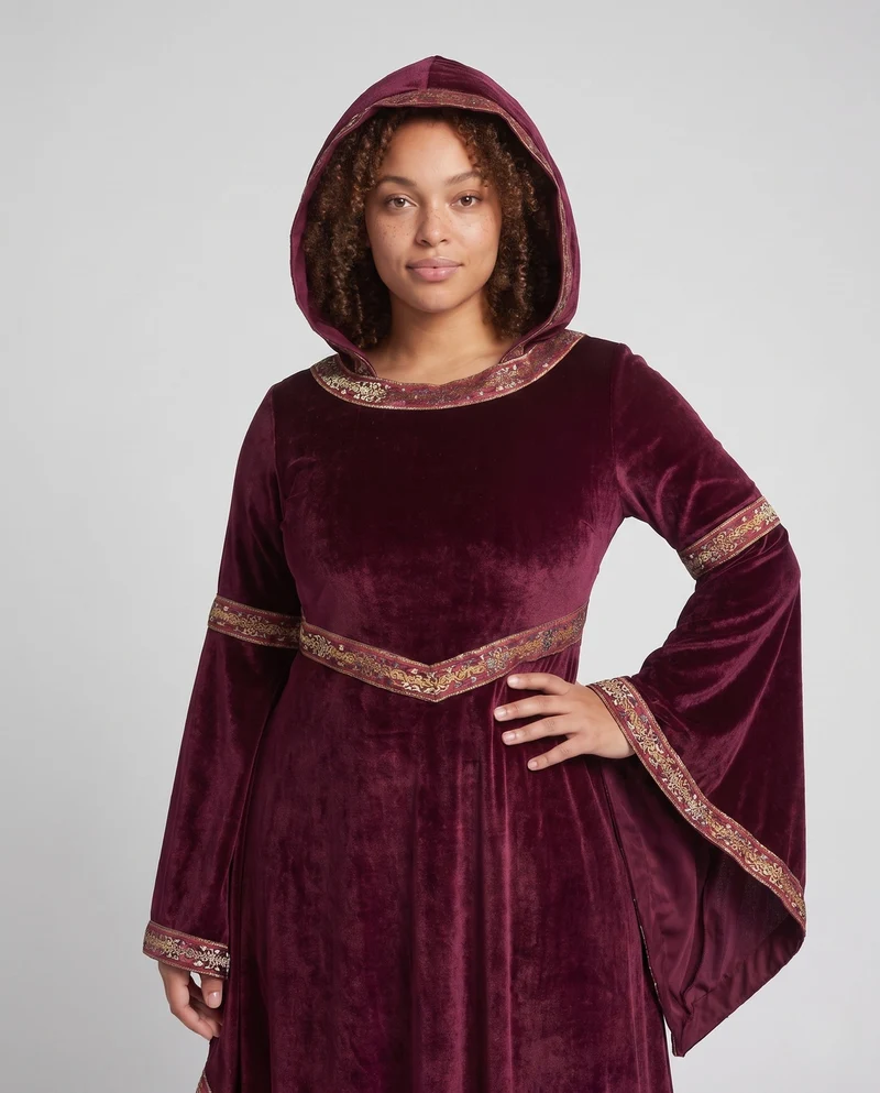 Damen elegantes Kapuzenkleid mit weit ausgestellten Ärmeln Nord Taschen