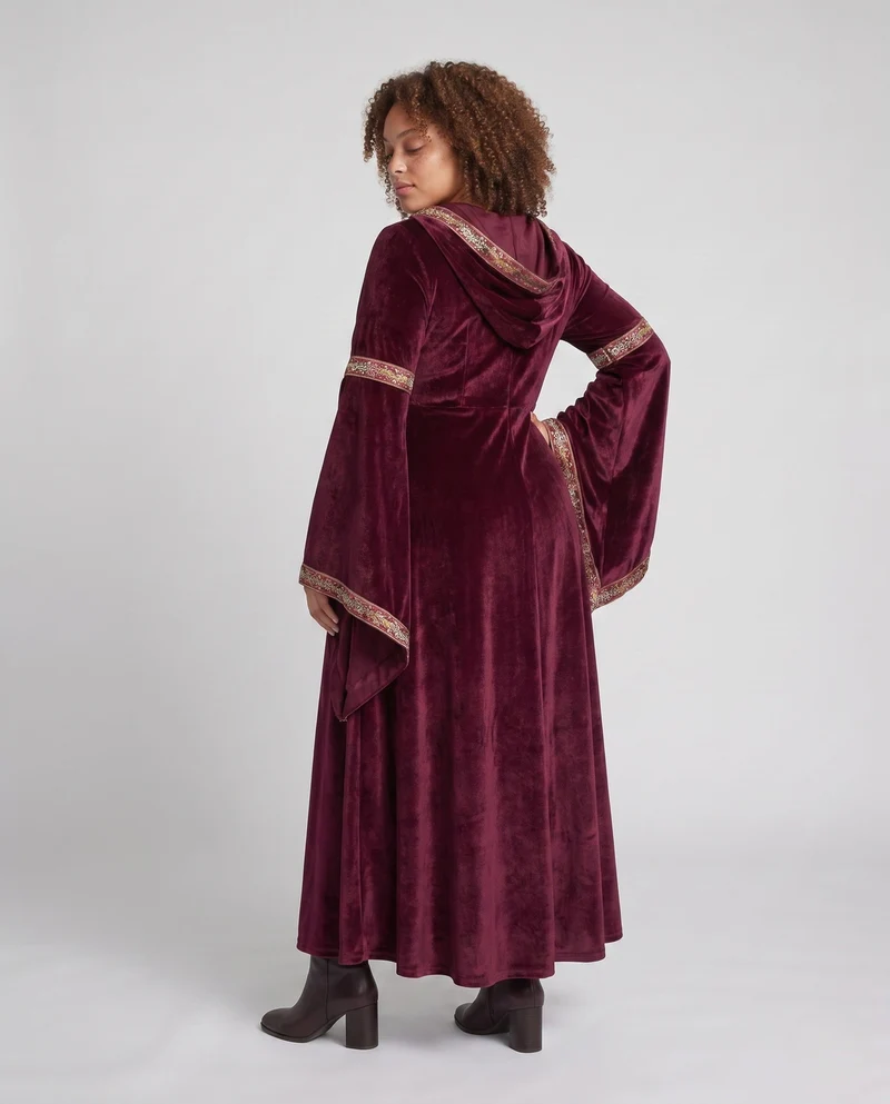 Damen elegantes Kapuzenkleid mit weit ausgestellten Ärmeln Nord Taschen
