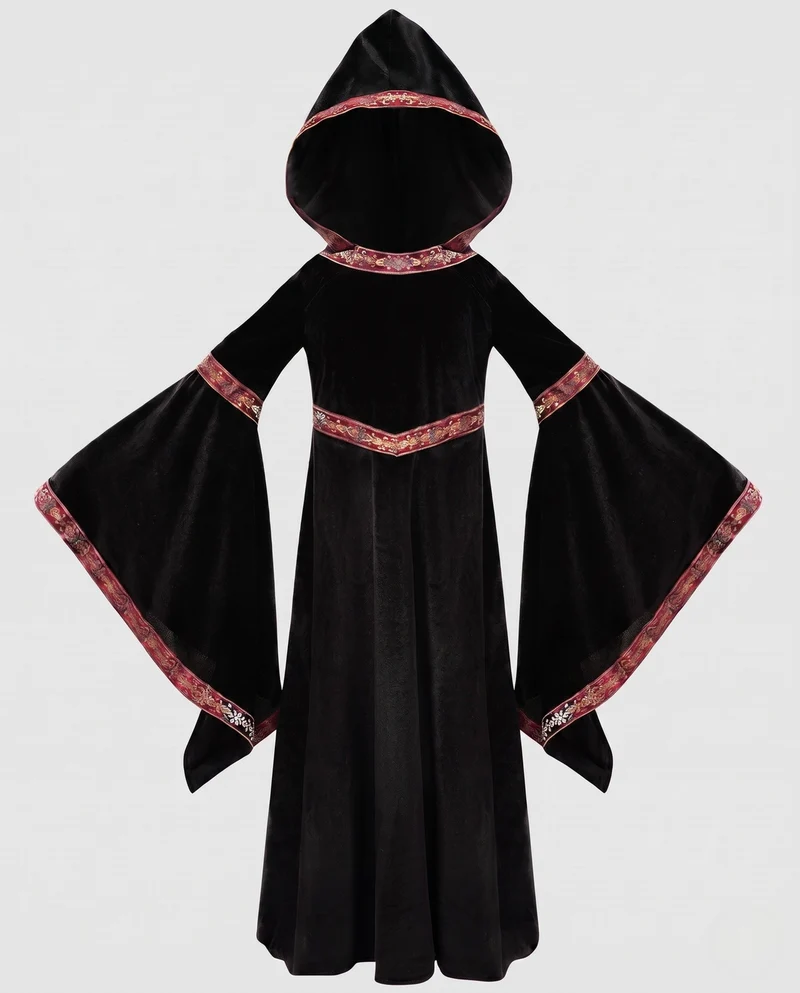 Damen elegantes Kapuzenkleid mit weit ausgestellten Ärmeln Nord Taschen