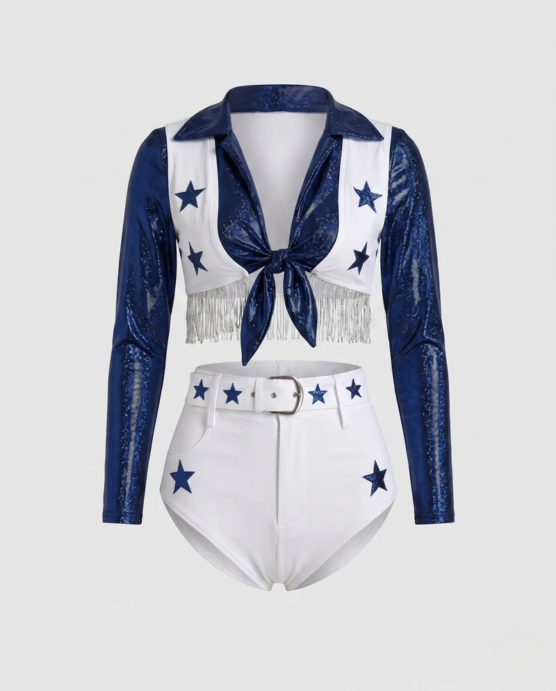 Damen Funkelndes Festival-Outfit mit Fransen und Sternen Nord Taschen