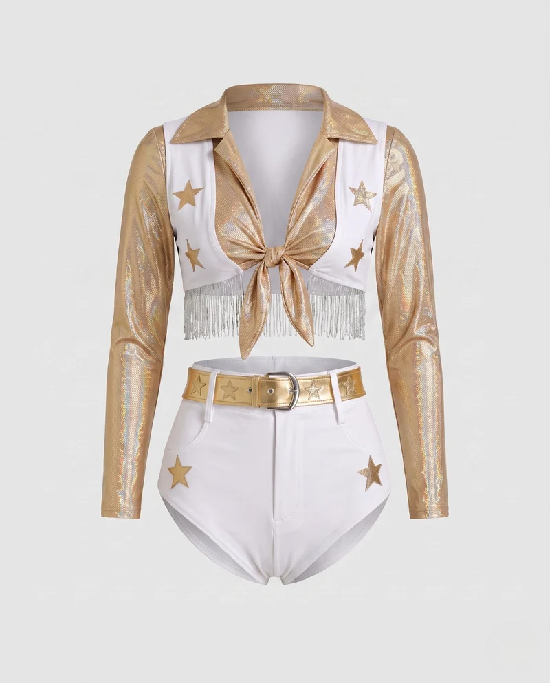 Damen Funkelndes Festival-Outfit mit Fransen und Sternen Nord Taschen