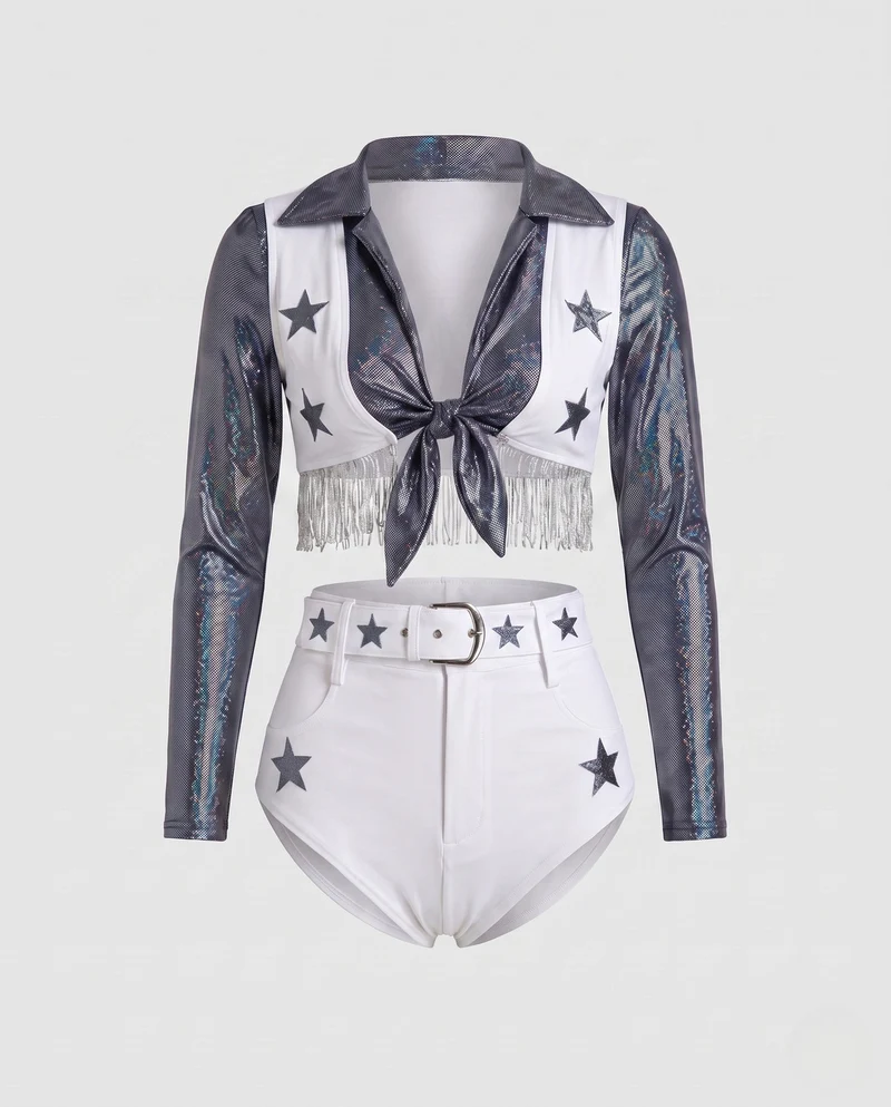 Damen Funkelndes Festival-Outfit mit Fransen und Sternen Nord Taschen