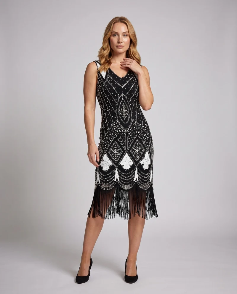 Damen Gatsby Kleid im Vintage-Stil mit Pailletten und Fransen Nord Taschen