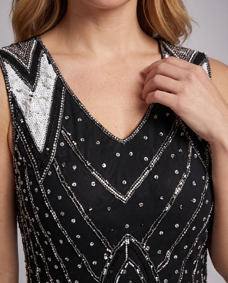 Damen Gatsby Kleid im Vintage-Stil mit Pailletten und Fransen Nord Taschen