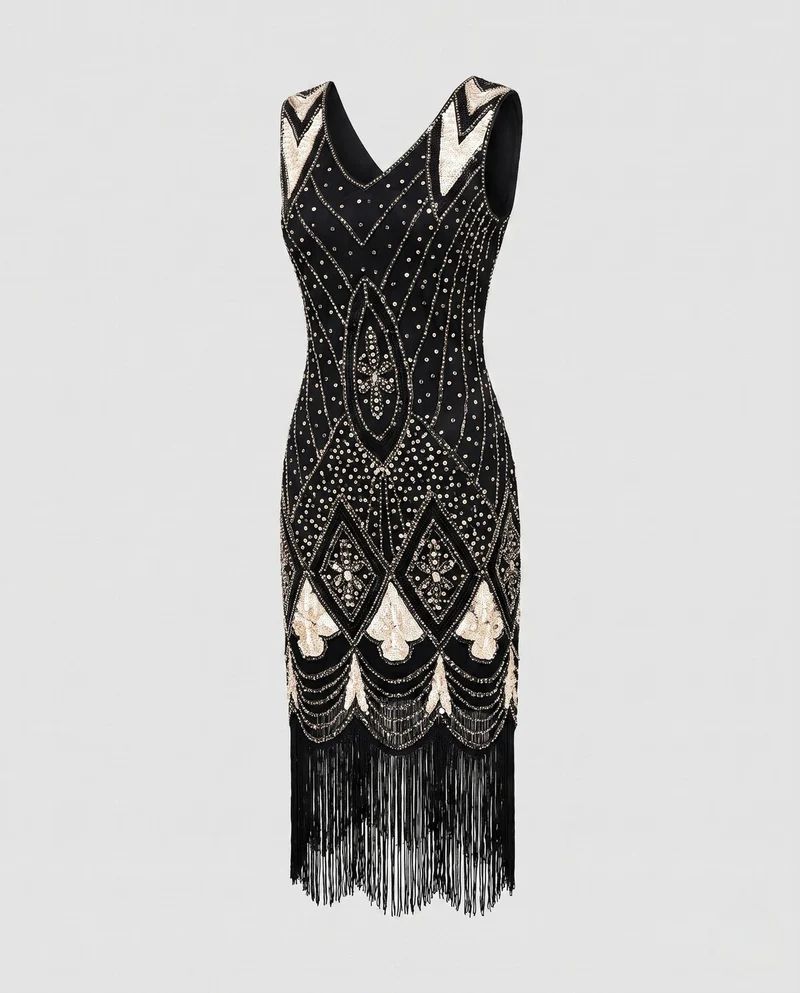 Damen Gatsby Kleid im Vintage-Stil mit Pailletten und Fransen Nord Taschen