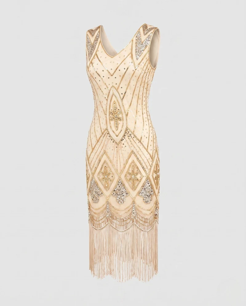 Damen Gatsby Kleid im Vintage-Stil mit Pailletten und Fransen Nord Taschen