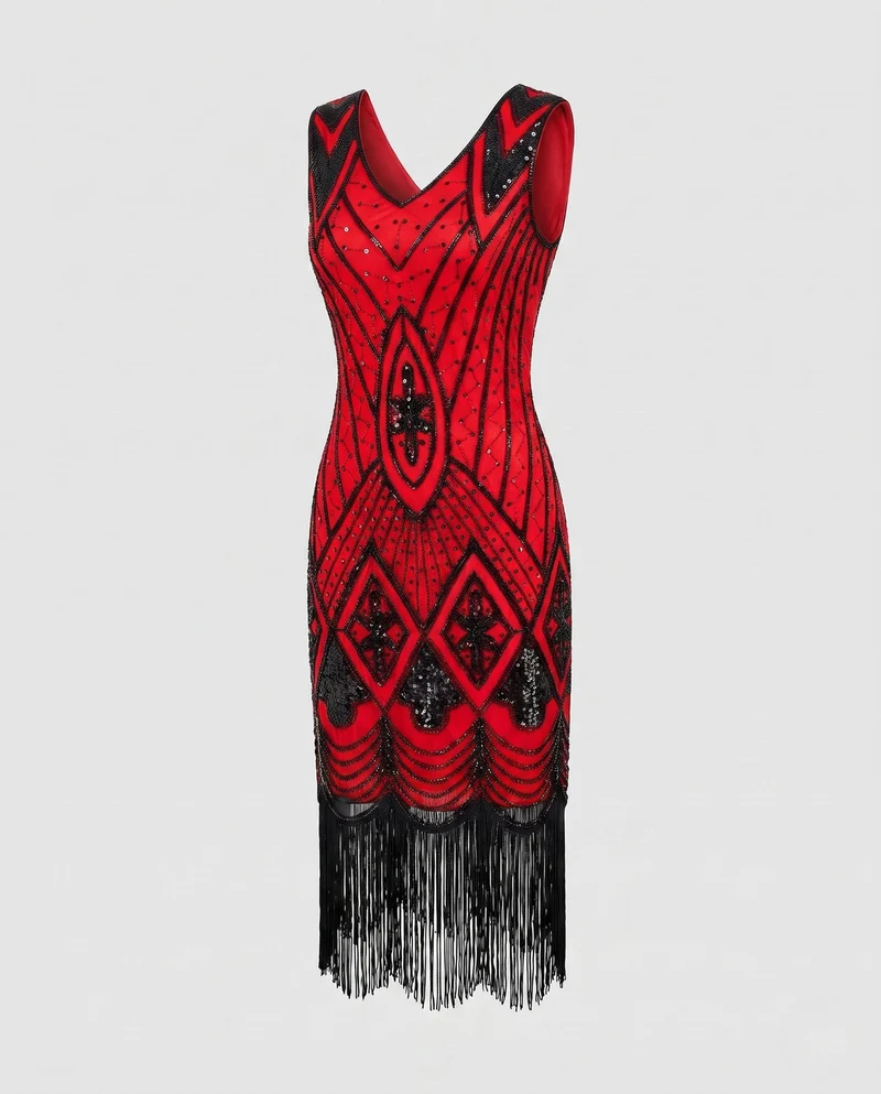 Damen Gatsby Kleid im Vintage-Stil mit Pailletten und Fransen Nord Taschen