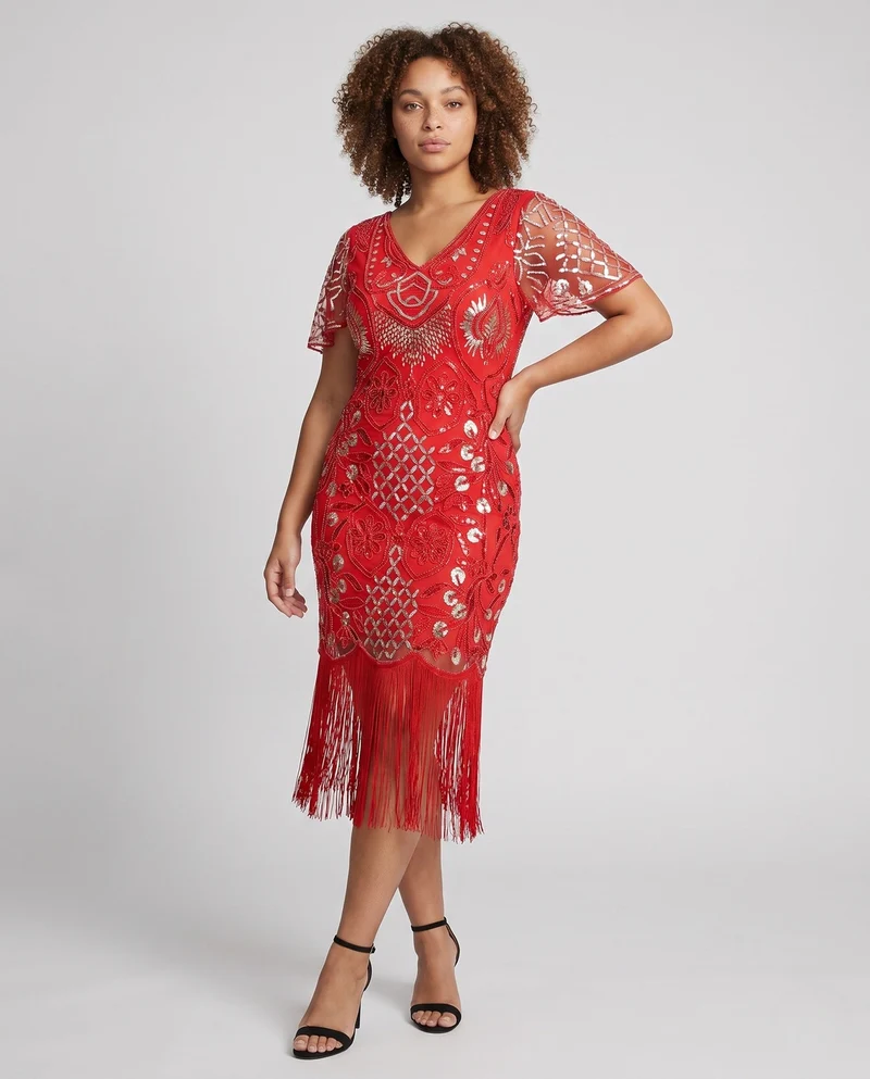 Damen Glamouröses Fransen-Kleid Nord Taschen