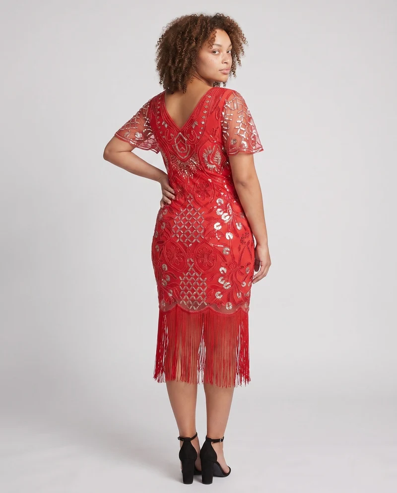 Damen Glamouröses Fransen-Kleid Nord Taschen