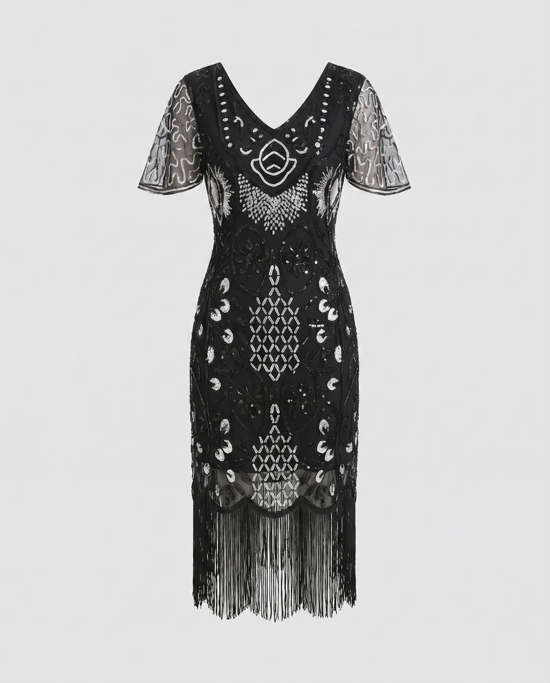 Damen Glamouröses Fransen-Kleid Nord Taschen