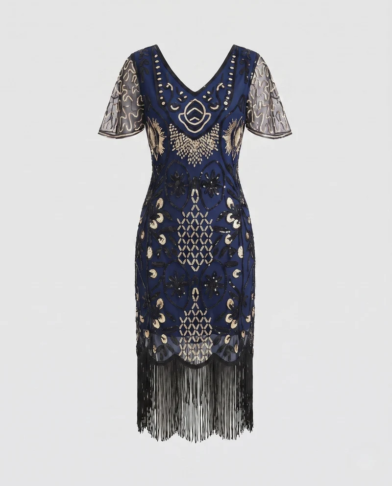 Damen Glamouröses Fransen-Kleid Nord Taschen