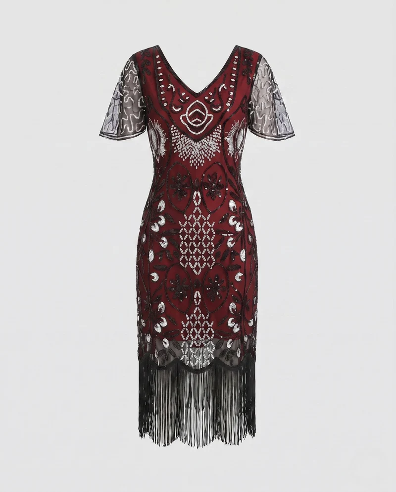 Damen Glamouröses Fransen-Kleid Nord Taschen