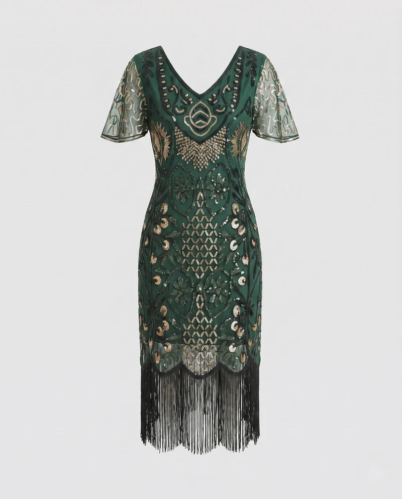 Damen Glamouröses Fransen-Kleid Nord Taschen