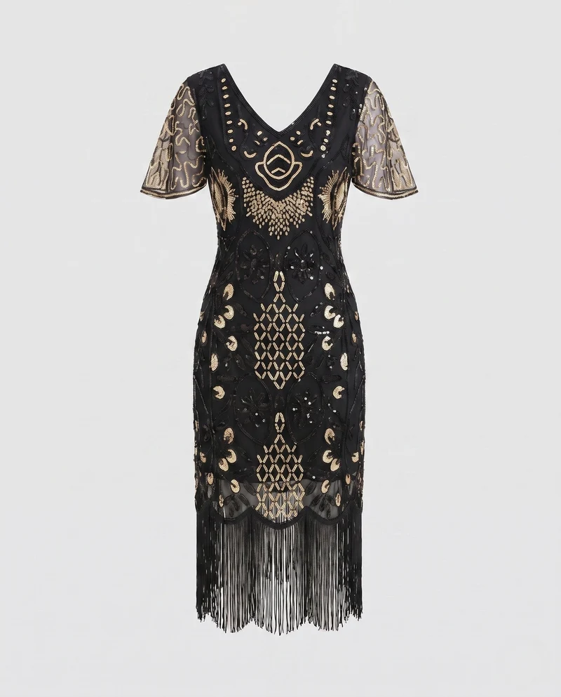 Damen Glamouröses Fransen-Kleid Nord Taschen