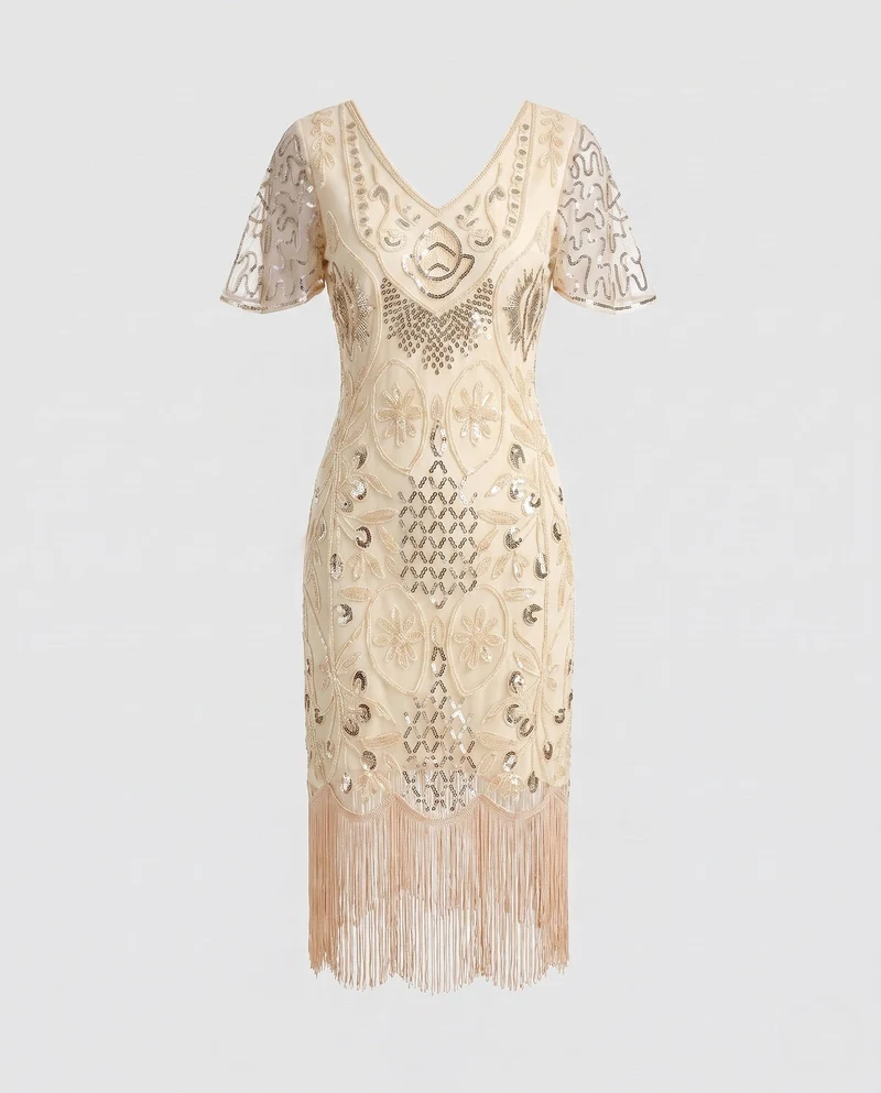 Damen Glamouröses Fransen-Kleid Nord Taschen