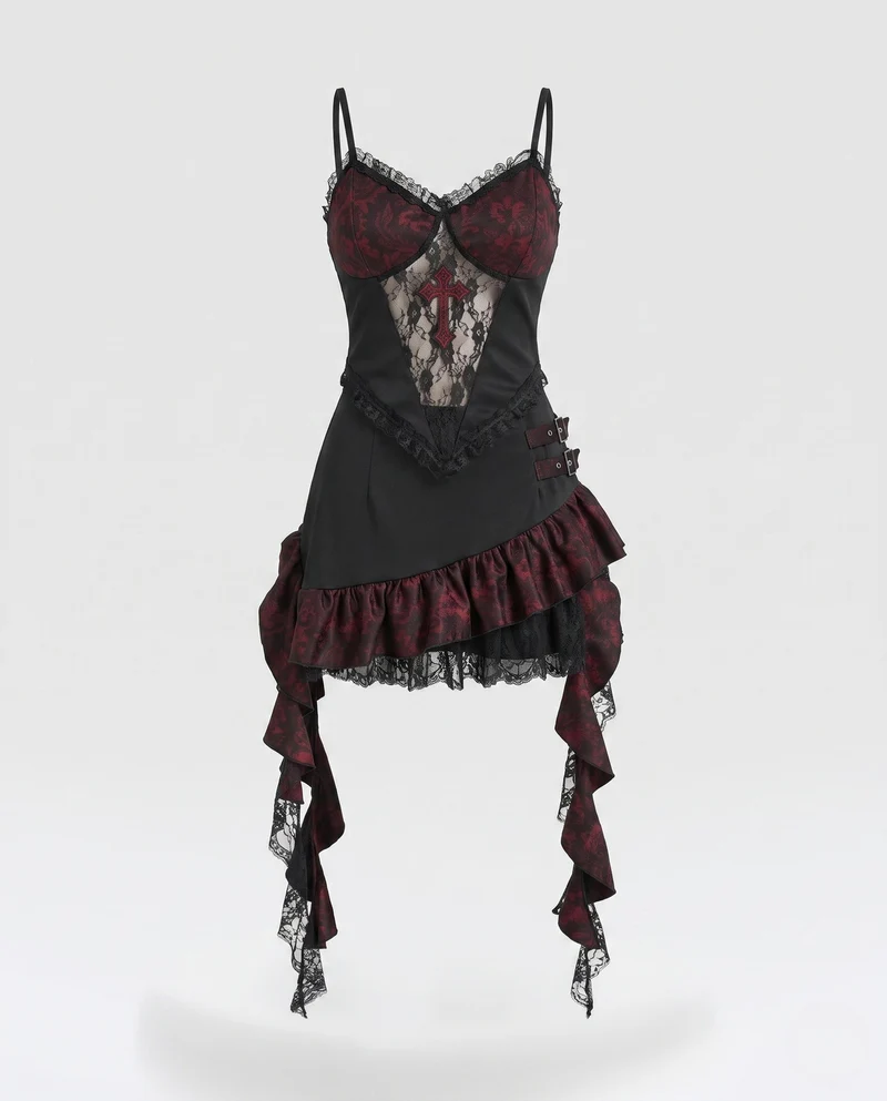 Damen Gothic-Elegantes Kostüm mit Spitzenbesatz und verzierenden Details Nord Taschen