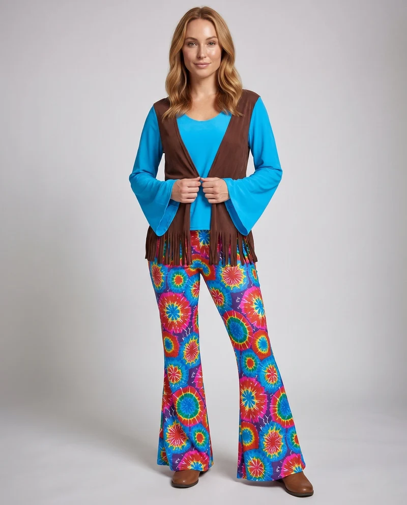 Damen Hippiekostüm mit buntem Muster und Fransen Nord Taschen