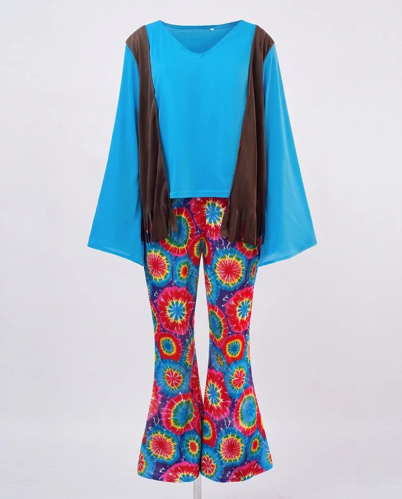 Damen Hippiekostüm mit buntem Muster und Fransen Nord Taschen