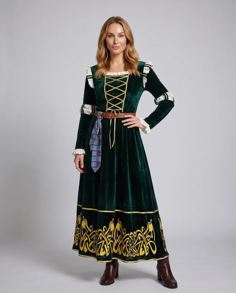 Damen historisches Kostüm mit elegantem Samt und keltischen Motiven Nord Taschen