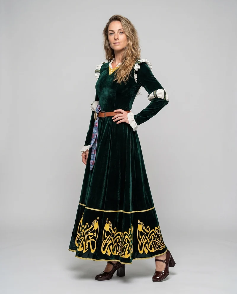 Damen historisches Samtkleid mit keltischen Verzierungen Nord Taschen