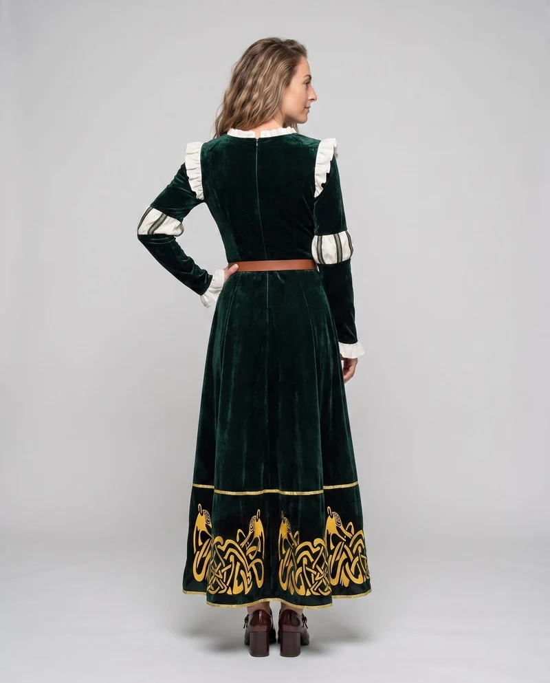 Damen historisches Samtkleid mit keltischen Verzierungen Nord Taschen