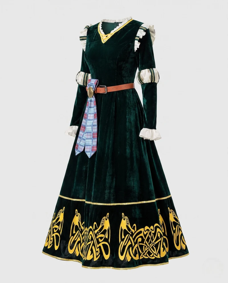 Damen historisches Samtkleid mit keltischen Verzierungen Nord Taschen
